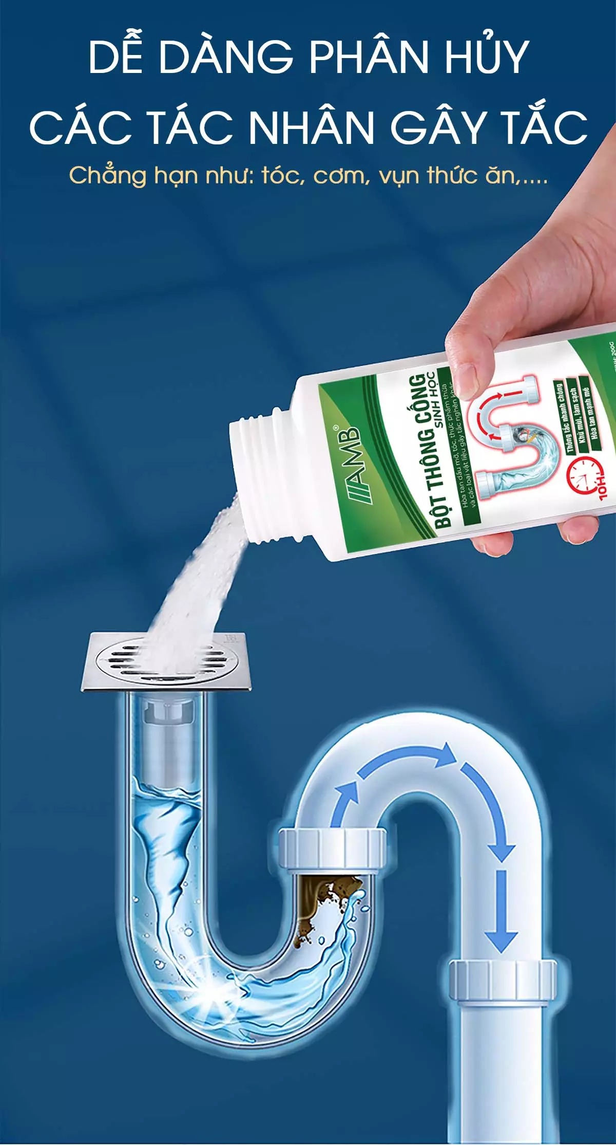 Bột thông cống AMB đánh tan mọi tác nhân gây tắc nghẽn